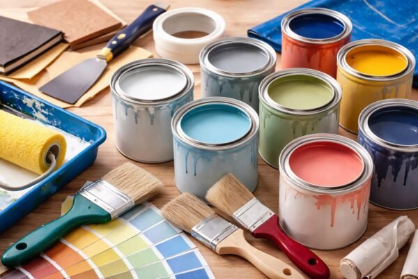 أدوات الطلاء مع أنواع متعددة من الطلاء