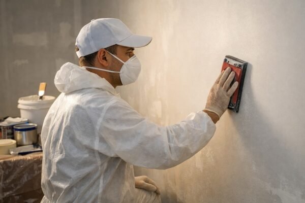 صباغ يصنفر جدارًا قبل الدهان بالأحمدي