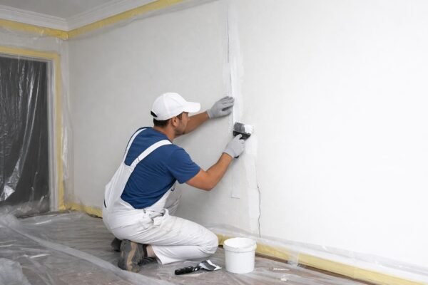 مختصر: صباغ يعالج شقوق جدار داخل شقة بالشرق الكويت