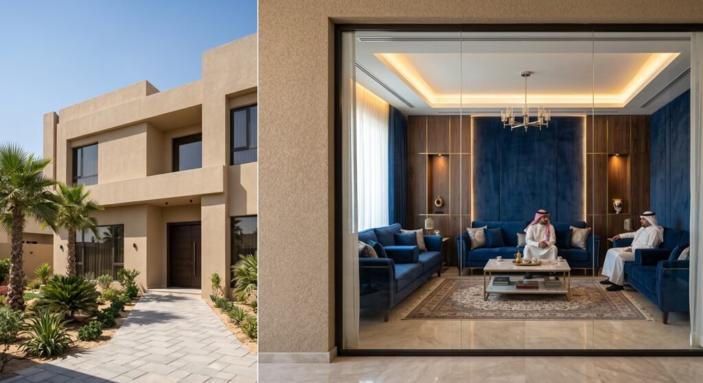 فني صباغ الجهراء بالكويت يقوم بطلاء جدران مجلس مودرن بأحدث الأصباغ الأكريليكية والتشطيبات الفاخرة المقاومة للرطوبة