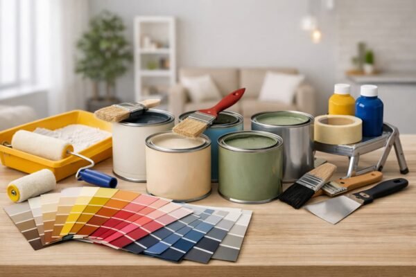 عينات دهانات داخلية مع أدوات الطلاء